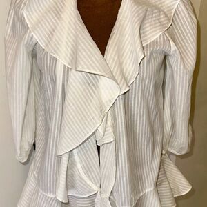 Polo by Ralph Lauren White Striped Ruffle Blouse